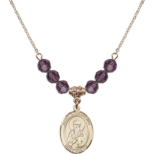 14kt Gold Filled Saint Athanasius Birthstone Necklace with Amethyst Beads - 8296