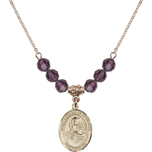 14kt Gold Filled Saint Lidwina of Schiedam Birthstone Necklace with Amethyst Beads - 8297