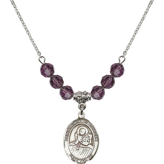 Sterling Silver Saint Lidwina of Schiedam Birthstone Necklace with Amethyst Beads - 8297