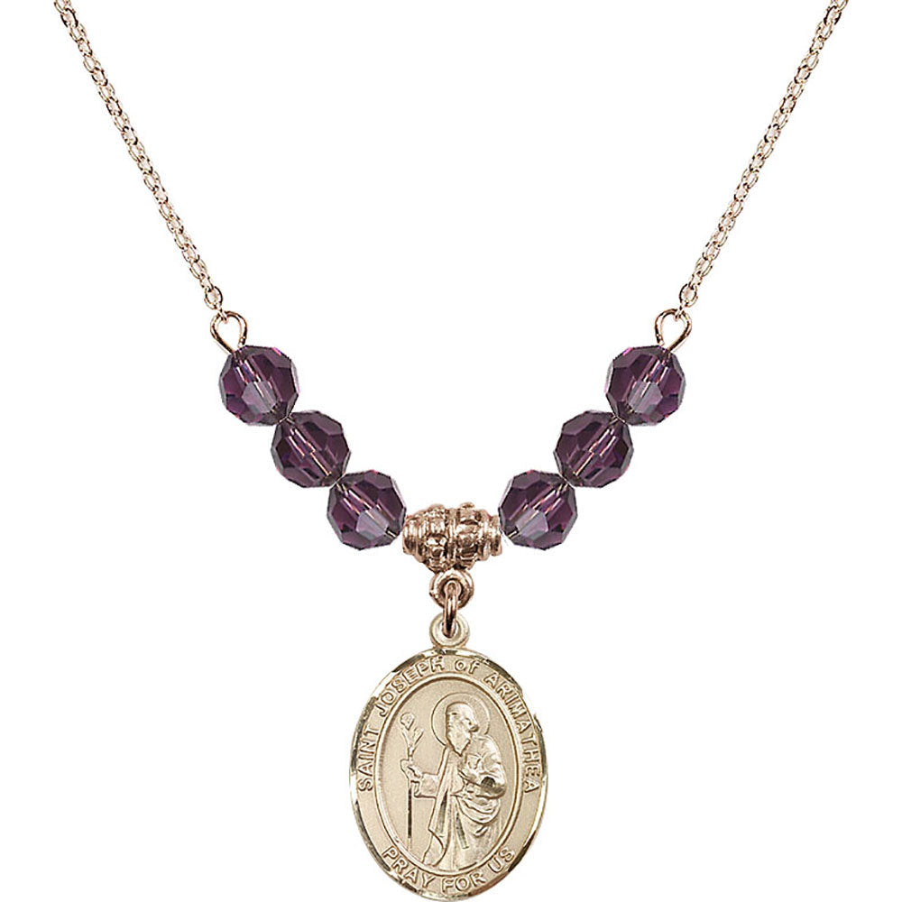 14kt Gold Filled Saint Joseph of Arimathea Birthstone Necklace with Amethyst Beads - 8300