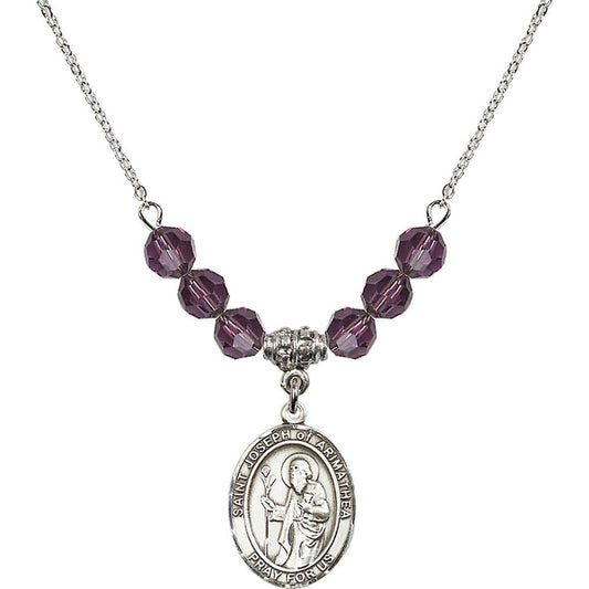 Sterling Silver Saint Joseph of Arimathea Birthstone Necklace with Amethyst Beads - 8300