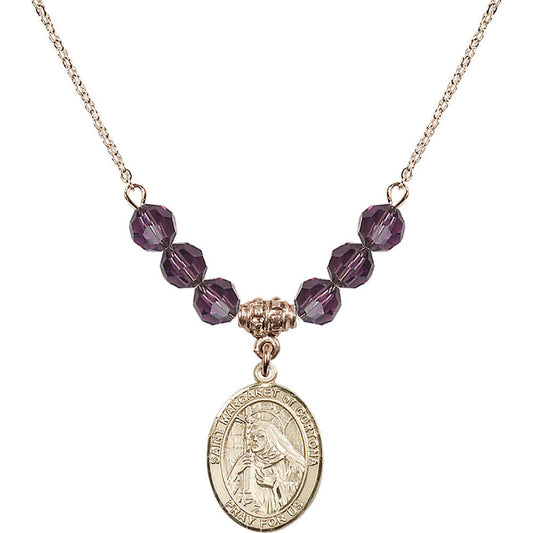 14kt Gold Filled Saint Margaret of Cortona Birthstone Necklace with Amethyst Beads - 8301