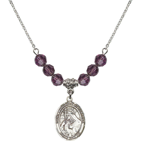 Sterling Silver Saint Margaret of Cortona Birthstone Necklace with Amethyst Beads - 8301