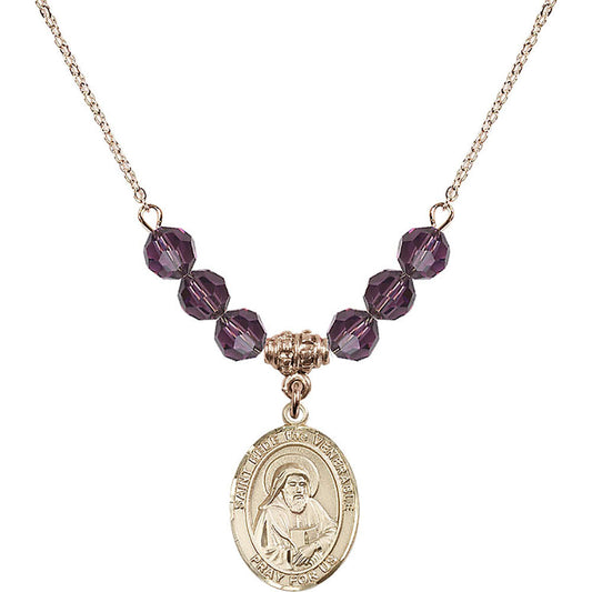 14kt Gold Filled Saint Bede the Venerable Birthstone Necklace with Amethyst Beads - 8302