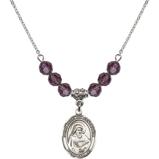 Sterling Silver Saint Bede the Venerable Birthstone Necklace with Amethyst Beads - 8302