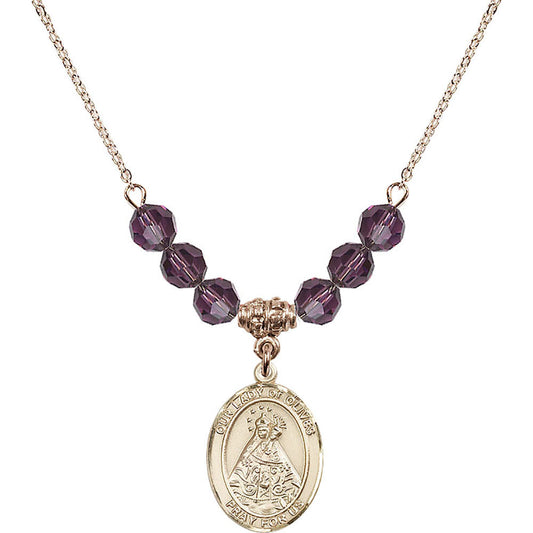 14kt Gold Filled Our Lady of Olives Birthstone Necklace with Amethyst Beads - 8303