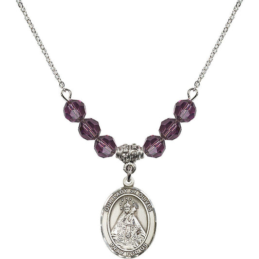 Sterling Silver Our Lady of Olives Birthstone Necklace with Amethyst Beads - 8303