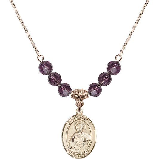 14kt Gold Filled Saint Pius X Birthstone Necklace with Amethyst Beads - 8305