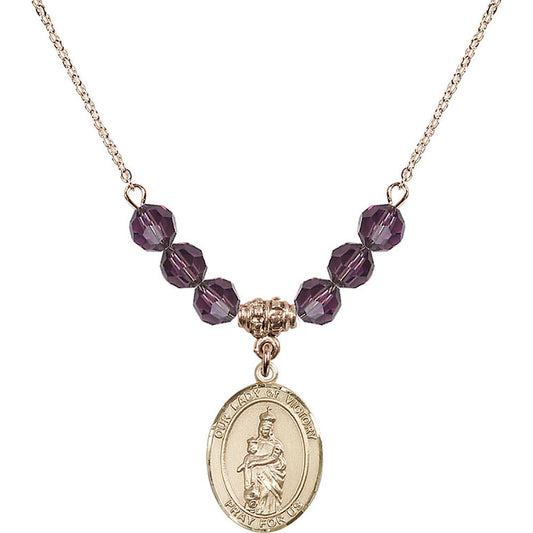 14kt Gold Filled Our Lady of Victory Birthstone Necklace with Amethyst Beads - 8306