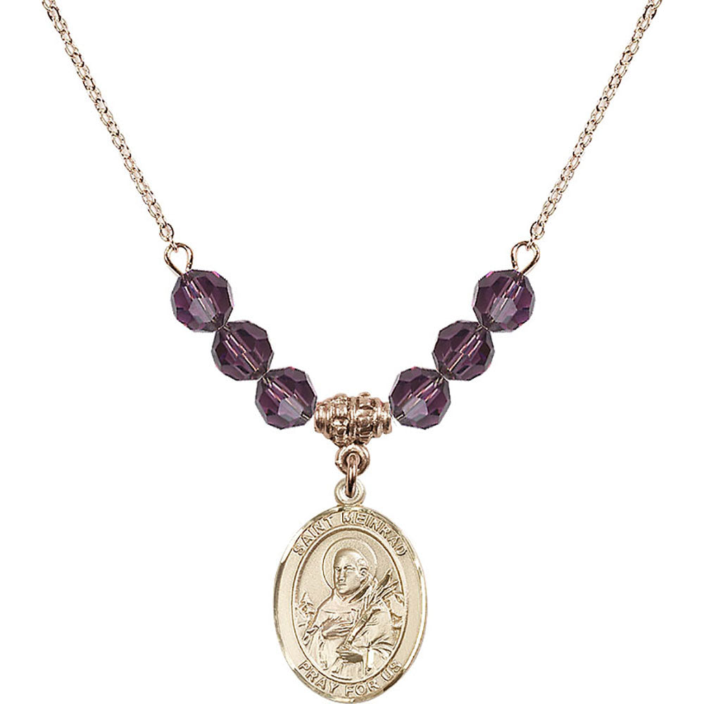 14kt Gold Filled Saint Meinrad of Einsiedeln Birthstone Necklace with Amethyst Beads - 8307