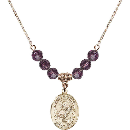 14kt Gold Filled Saint Meinrad of Einsiedeln Birthstone Necklace with Amethyst Beads - 8307