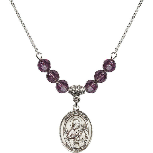 Sterling Silver Saint Meinrad of Einsiedeln Birthstone Necklace with Amethyst Beads - 8307