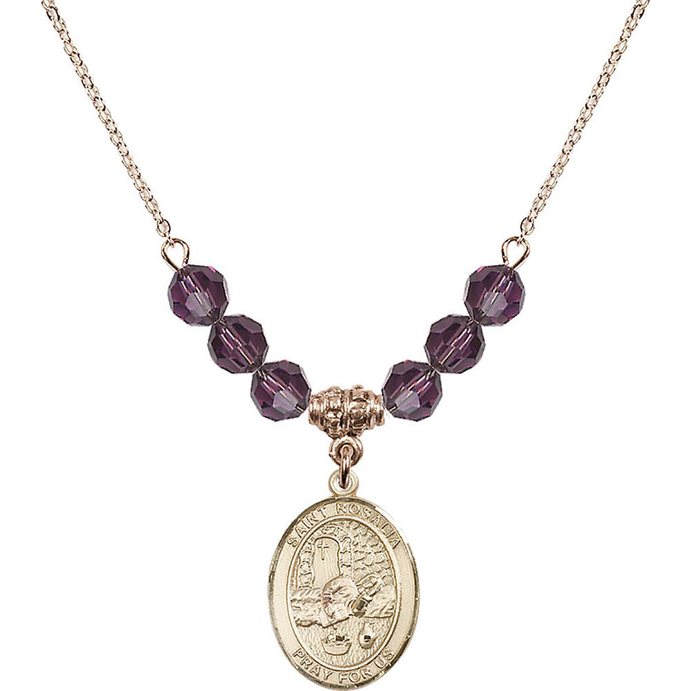 14kt Gold Filled Saint Rosalia Birthstone Necklace with Amethyst Beads - 8309
