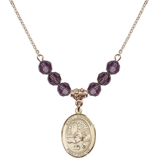 14kt Gold Filled Saint Rosalia Birthstone Necklace with Amethyst Beads - 8309
