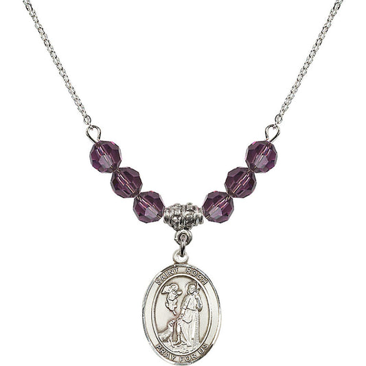 Sterling Silver Saint Roch Birthstone Necklace with Amethyst Beads - 8310
