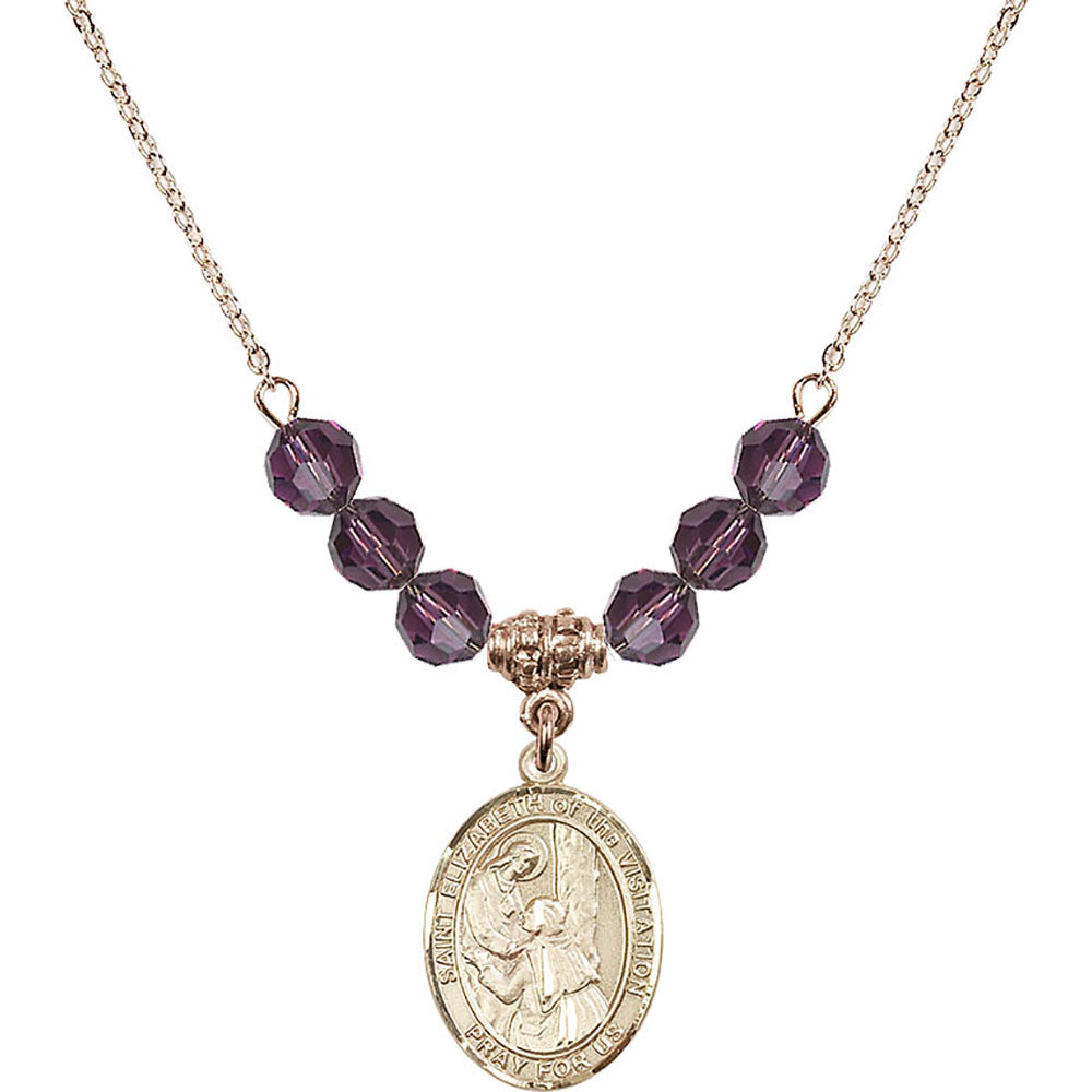 14kt Gold Filled Saint Elizabeth of the Visitation Birthstone Necklace with Amethyst Beads - 8311