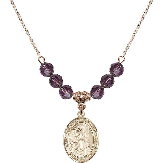 14kt Gold Filled Saint Elizabeth of the Visitation Birthstone Necklace with Amethyst Beads - 8311