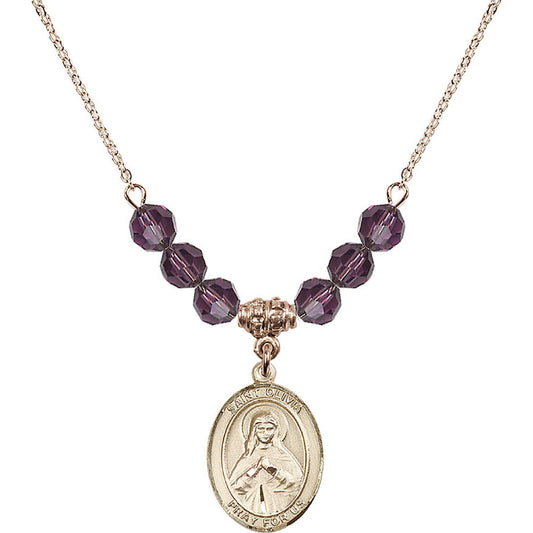 14kt Gold Filled Saint Olivia Birthstone Necklace with Amethyst Beads - 8312