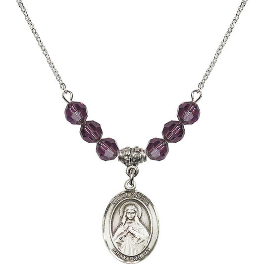 Sterling Silver Saint Olivia Birthstone Necklace with Amethyst Beads - 8312