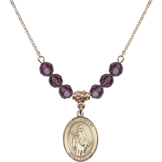 14kt Gold Filled Saint Amelia Birthstone Necklace with Amethyst Beads - 8313
