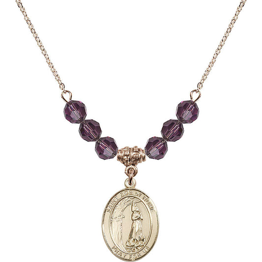 14kt Gold Filled Saint Zoe of Rome Birthstone Necklace with Amethyst Beads - 8314
