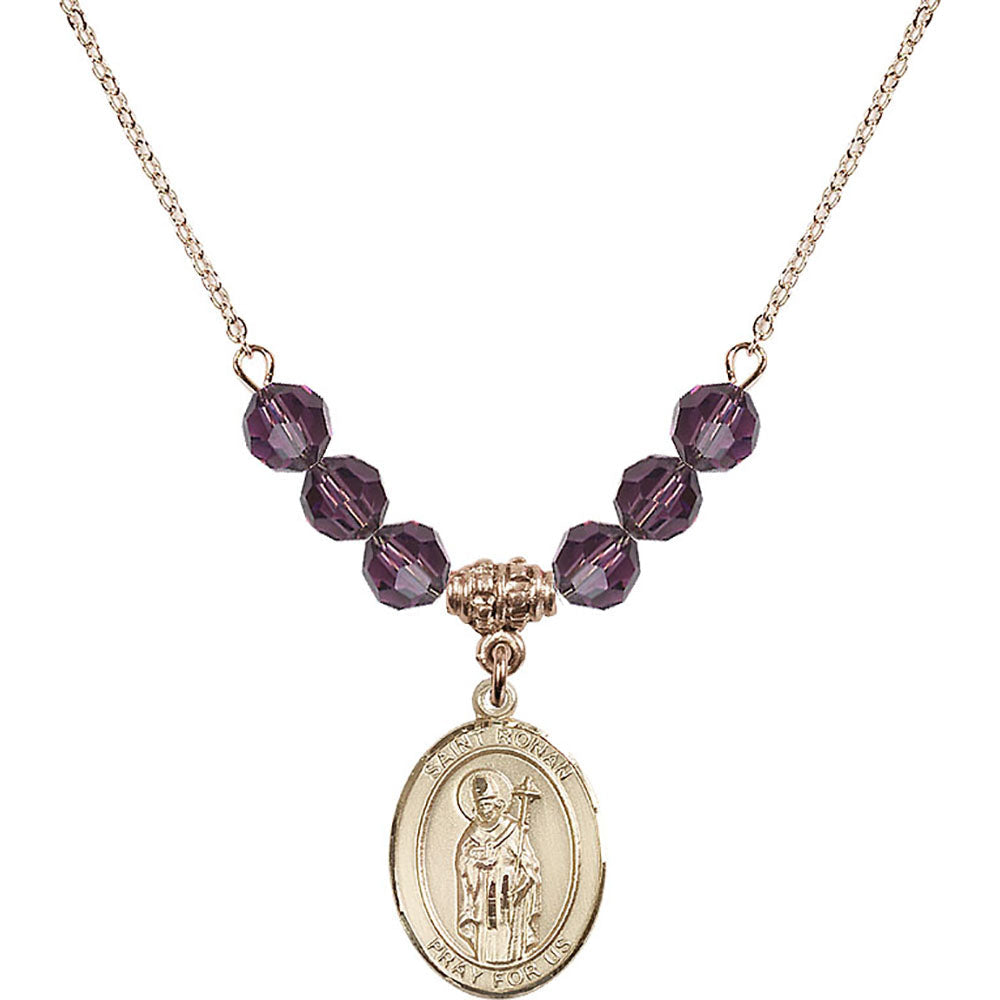 14kt Gold Filled Saint Ronan Birthstone Necklace with Amethyst Beads - 8315
