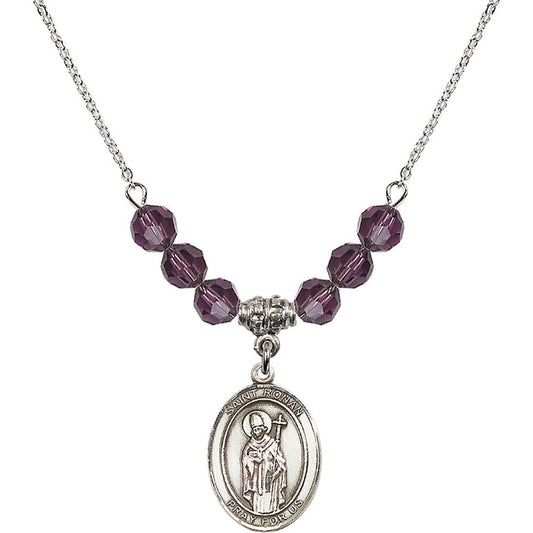 Sterling Silver Saint Ronan Birthstone Necklace with Amethyst Beads - 8315
