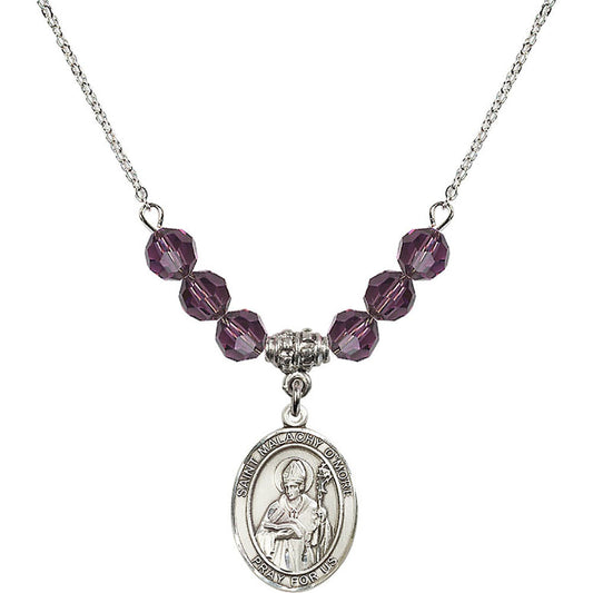 Sterling Silver Saint Malachy O'More Birthstone Necklace with Amethyst Beads - 8316