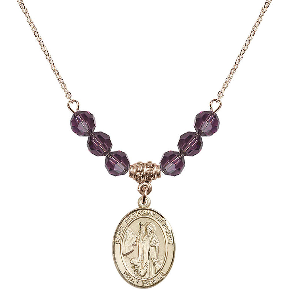 14kt Gold Filled Saint Anthony of Egypt Birthstone Necklace with Amethyst Beads - 8317