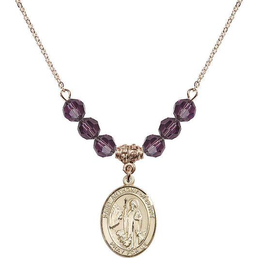 14kt Gold Filled Saint Anthony of Egypt Birthstone Necklace with Amethyst Beads - 8317