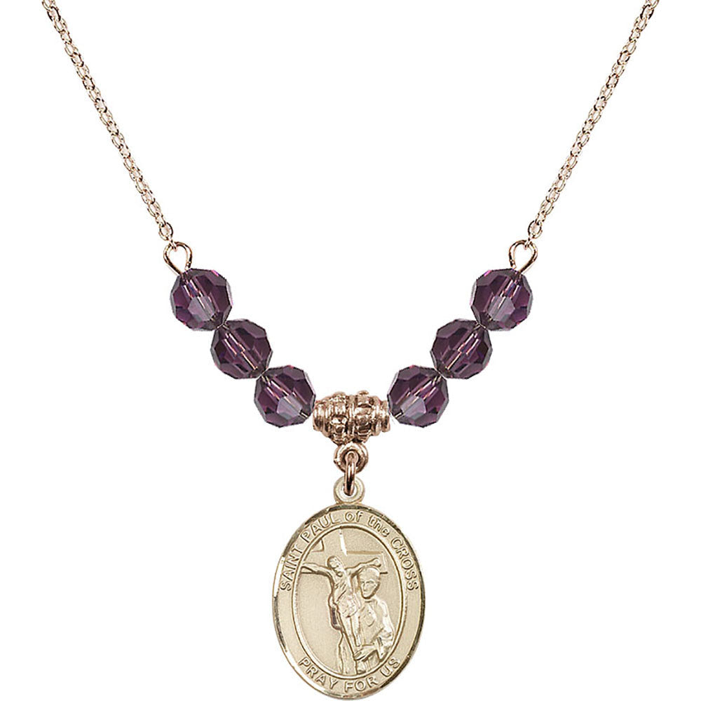 14kt Gold Filled Saint Paul of the Cross Birthstone Necklace with Amethyst Beads - 8318