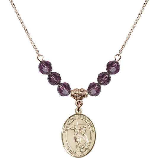14kt Gold Filled Saint Paul of the Cross Birthstone Necklace with Amethyst Beads - 8318