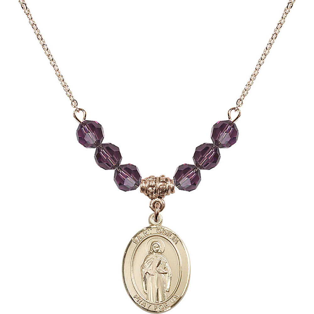 14kt Gold Filled Saint Odilia Birthstone Necklace with Amethyst Beads - 8319