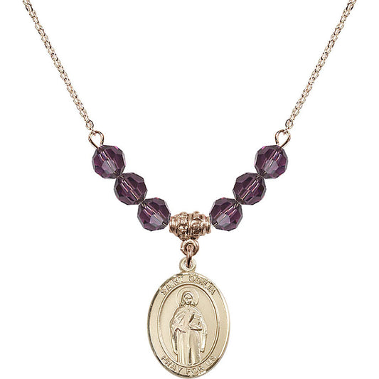 14kt Gold Filled Saint Odilia Birthstone Necklace with Amethyst Beads - 8319
