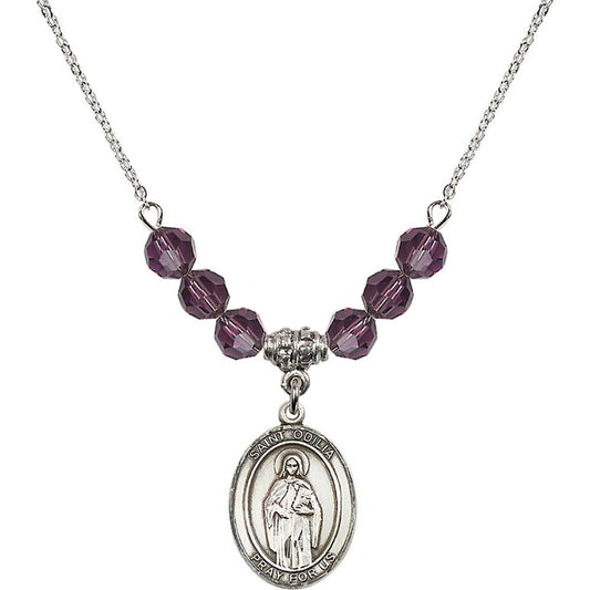 Sterling Silver Saint Odilia Birthstone Necklace with Amethyst Beads - 8319