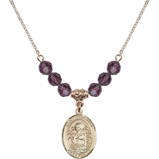 14kt Gold Filled Saint Christina the Astonishing Birthstone Necklace with Amethyst Beads - 8320
