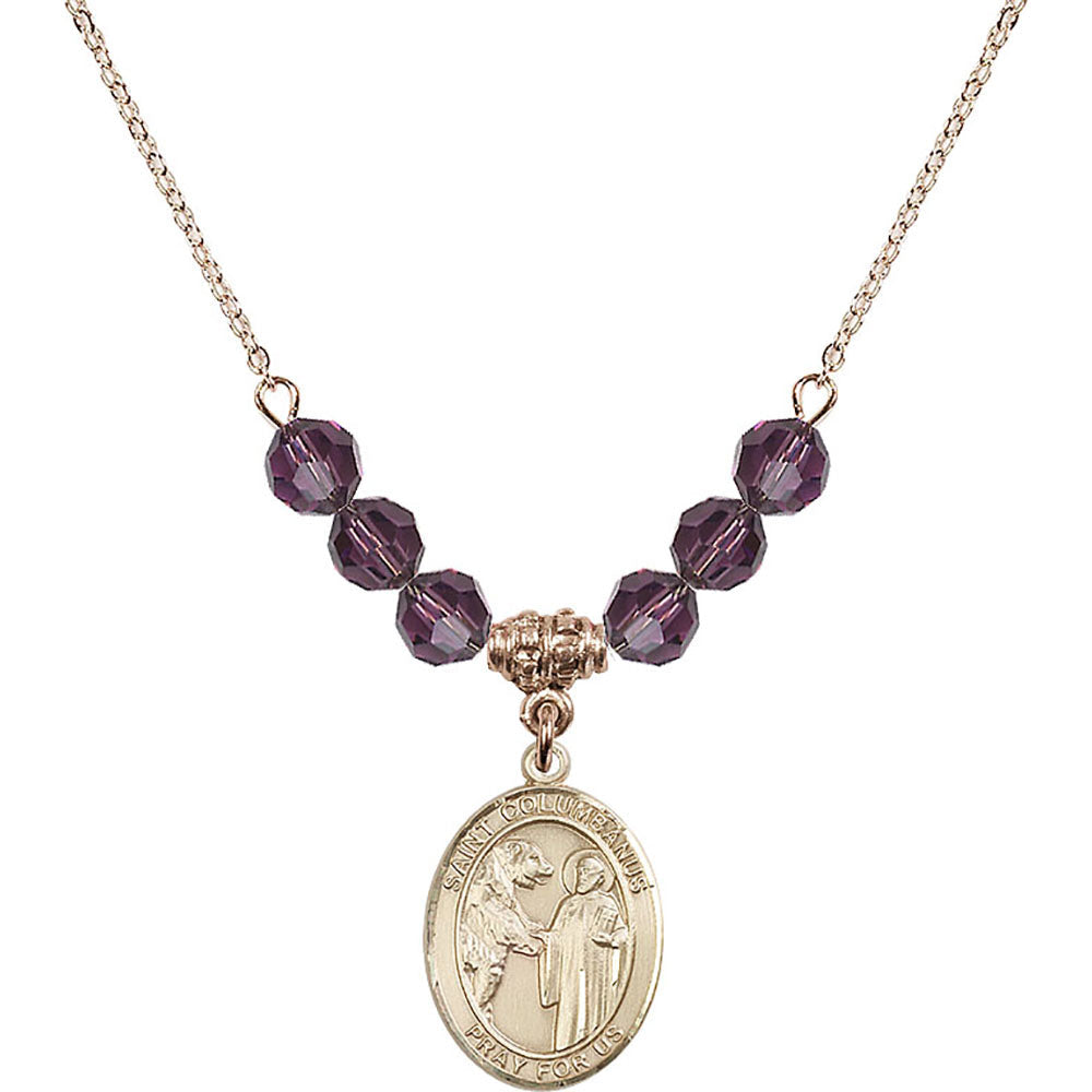 14kt Gold Filled Saint Columbanus Birthstone Necklace with Amethyst Beads - 8321