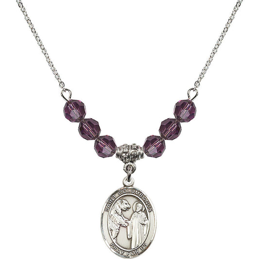 Sterling Silver Saint Columbanus Birthstone Necklace with Amethyst Beads - 8321