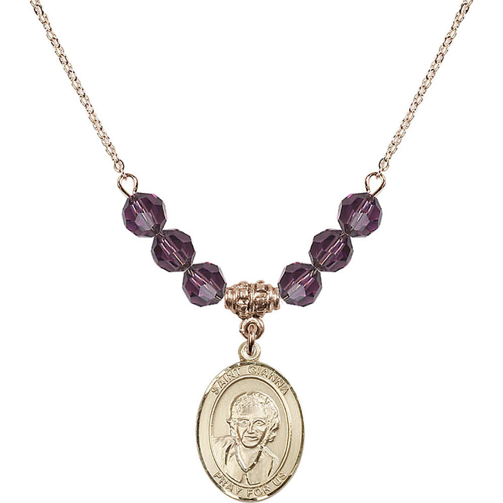 14kt Gold Filled Saint Gianna Beretta Molla Birthstone Necklace with Amethyst Beads - 8322