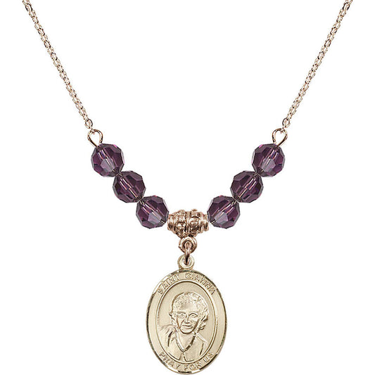 14kt Gold Filled Saint Gianna Beretta Molla Birthstone Necklace with Amethyst Beads - 8322