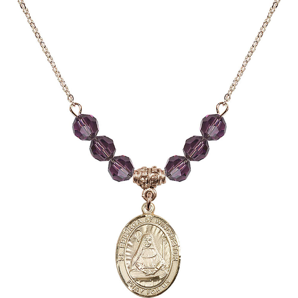 14kt Gold Filled Saint Edburga of Winchester Birthstone Necklace with Amethyst Beads - 8324