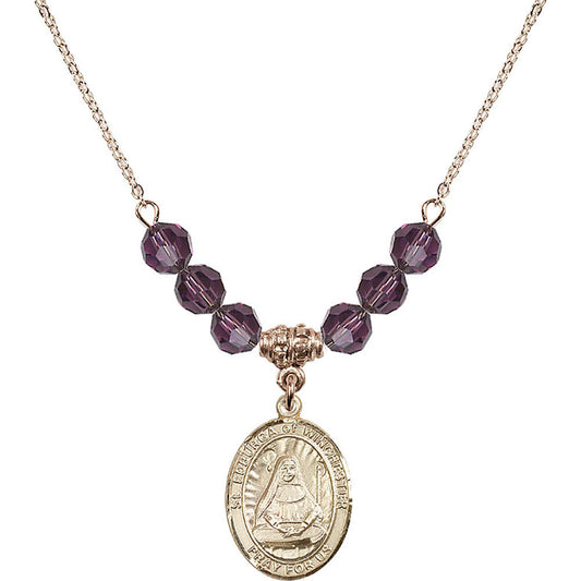 14kt Gold Filled Saint Edburga of Winchester Birthstone Necklace with Amethyst Beads - 8324