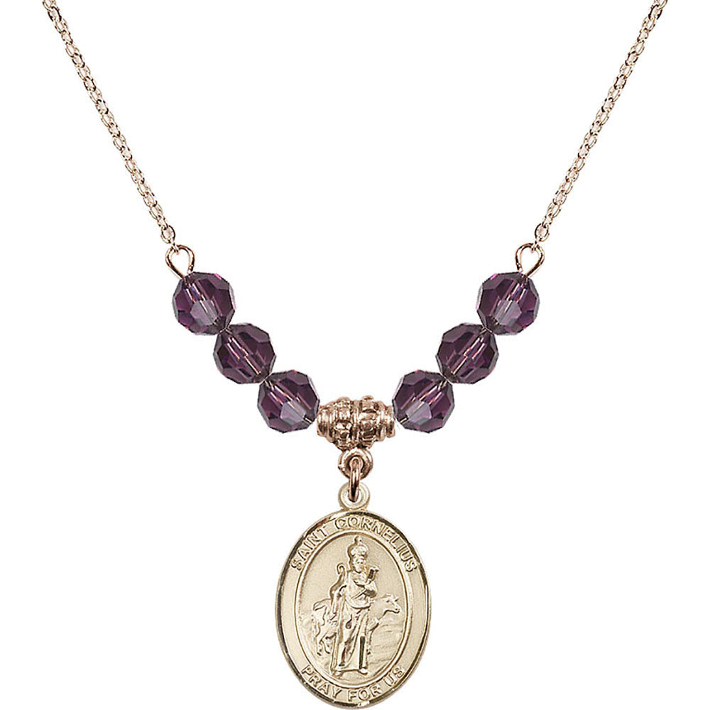 14kt Gold Filled Saint Cornelius Birthstone Necklace with Amethyst Beads - 8325