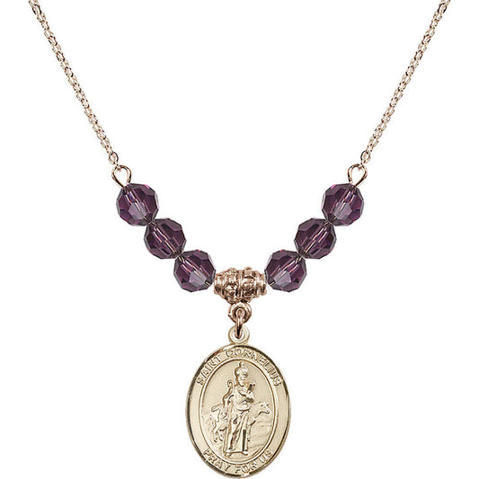 14kt Gold Filled Saint Cornelius Birthstone Necklace with Amethyst Beads - 8325