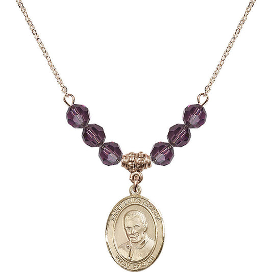 14kt Gold Filled Saint Luigi Orione Birthstone Necklace with Amethyst Beads - 8326