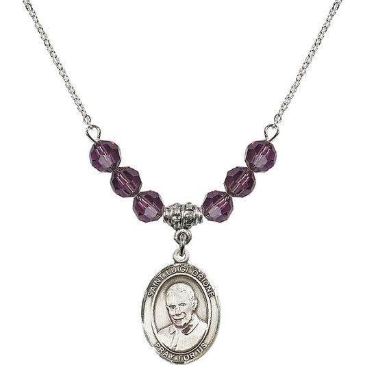 Sterling Silver Saint Luigi Orione Birthstone Necklace with Amethyst Beads - 8326