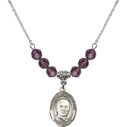 Sterling Silver Saint Hannibal Birthstone Necklace with Amethyst Beads - 8327