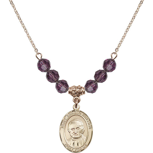 14kt Gold Filled Saint Arnold Janssen Birthstone Necklace with Amethyst Beads - 8328
