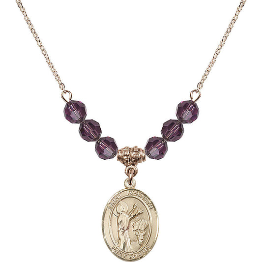 14kt Gold Filled Saint Kenneth Birthstone Necklace with Amethyst Beads - 8332