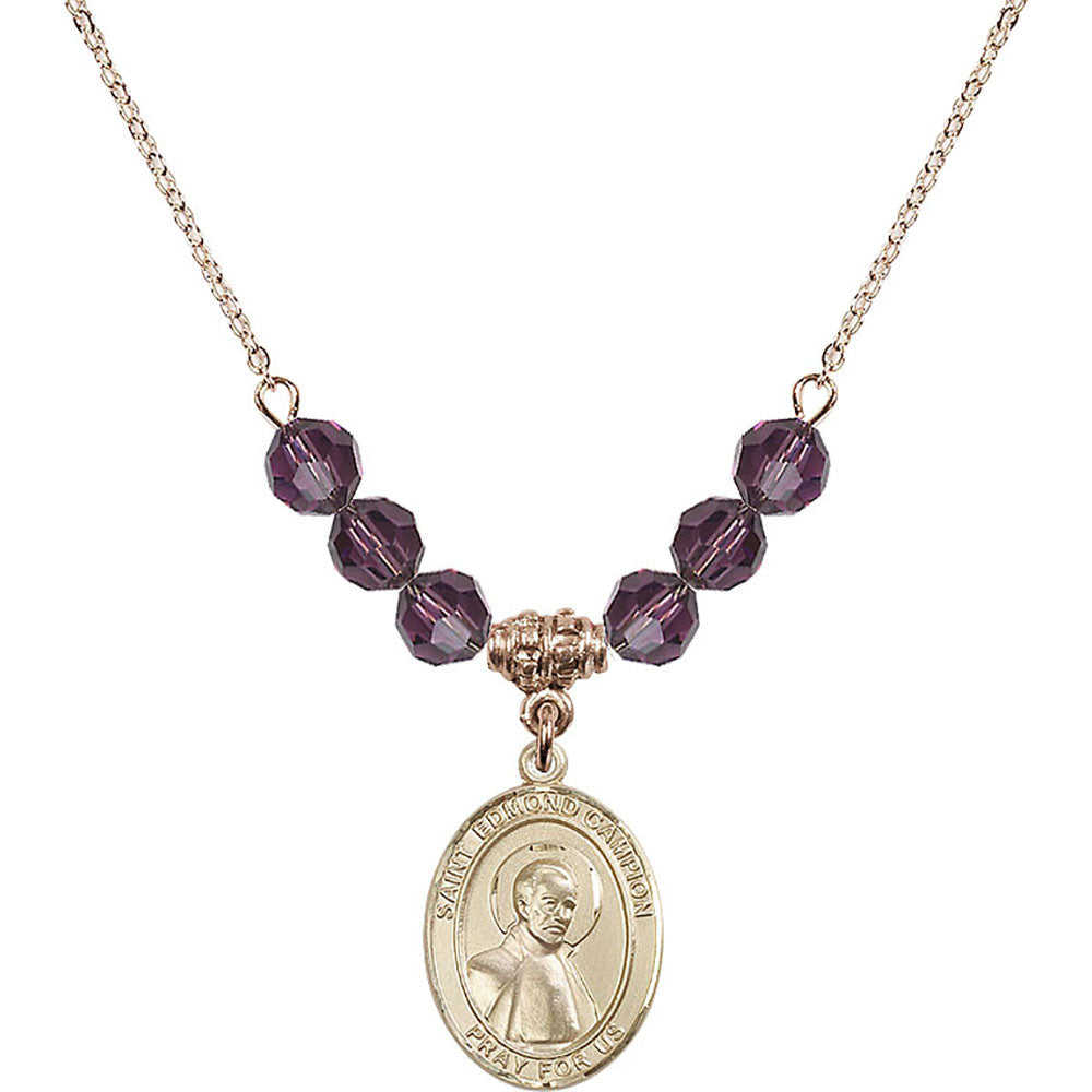 14kt Gold Filled Saint Edmund Campion Birthstone Necklace with Amethyst Beads - 8333